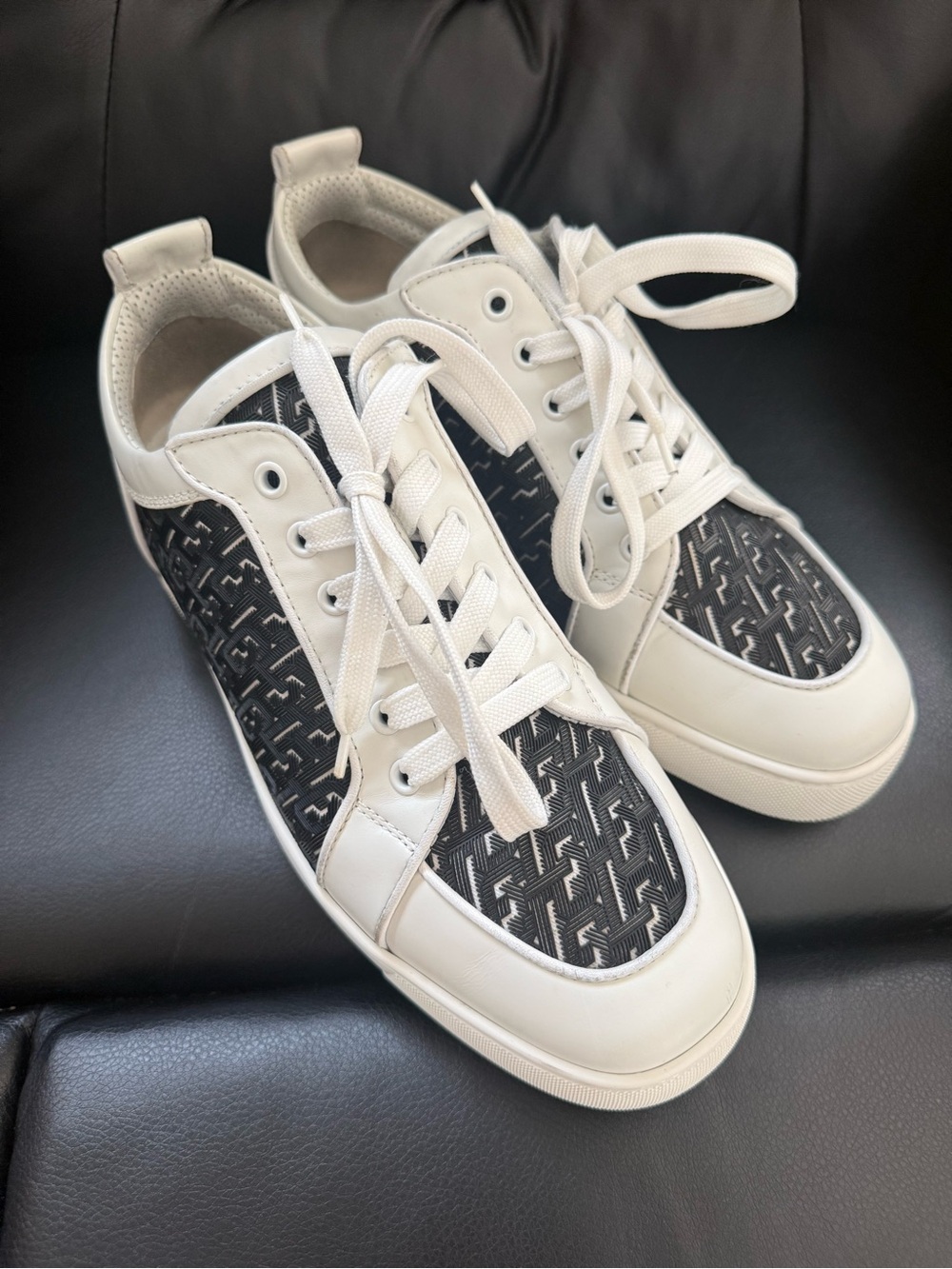 Christian Louboutin White & Black Low-Top Logo Sneakers